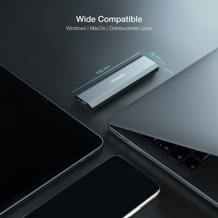 Caja Externa M.2 Usb-c Tooq Tqe-2223g Para M.2 Ngff nvme Usb 3.1 Gen2 Gris