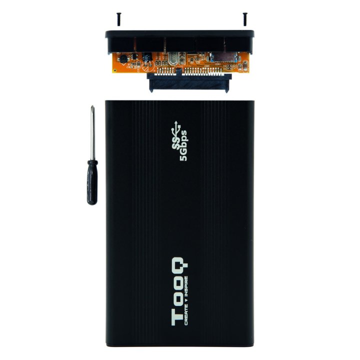 Caja Externa 2.5" Usb 3.0 Tooq Tqe-2524b Para Hd De Hasta 9,5 Sata Usb 3.0 3.1 Gen1 Negra