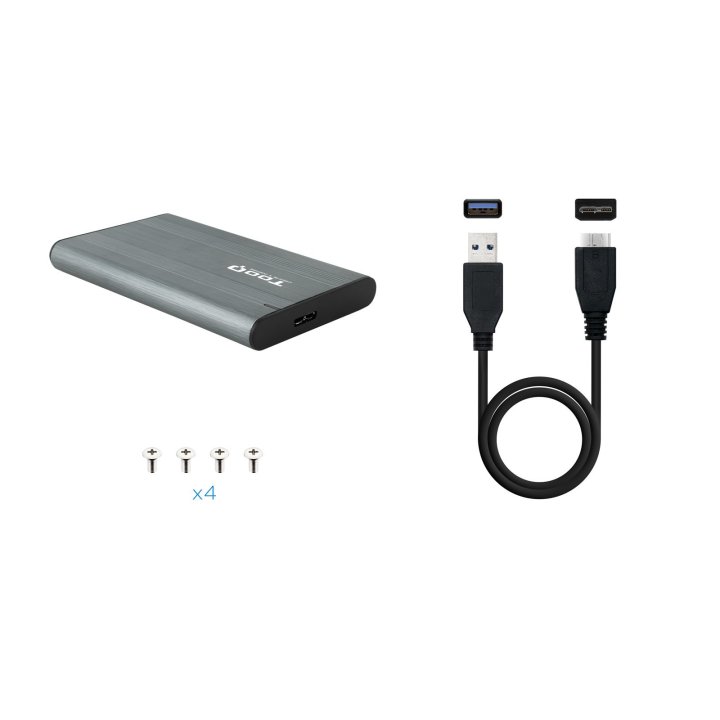 Caja Externa 2.5" Usb 3.0 Tooq Tqe-2503g Gris Para Hd ssd De Hasta 9.5mm Sata Usb 3.0 3.1 Sin Tornillos