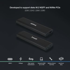 Caja Externa M.2 Usb-c Tooq Tqe-2223b Para M.2 Ngff nvme Usb 3.1 Gen2 Negro 2