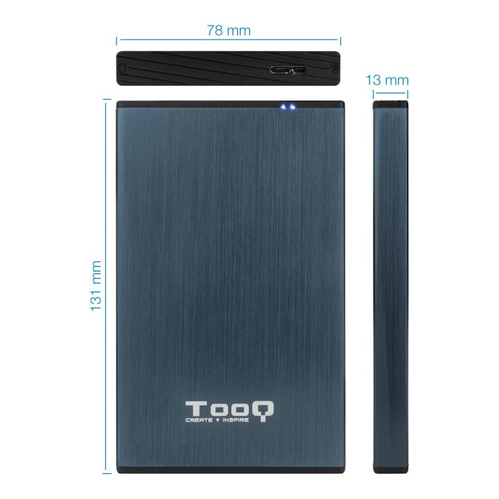 Caja Externa 2.5" Usb 3.0 Tooq Tqe-2527pb Para Hd Hasta 9,5mm Sata Usb 3.0 3.1 Gen1 Azul Pacifico