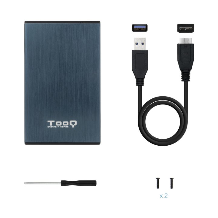 Caja Externa 2.5" Usb 3.0 Tooq Tqe-2527pb Para Hd Hasta 9,5mm Sata Usb 3.0 3.1 Gen1 Azul Pacifico