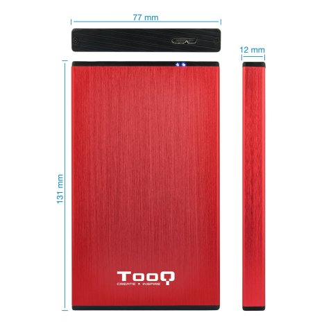 Caja Externa 2.5" Usb 3.0 Tooq Tqe-2527r Para Hd Hasta 9,5mm Sata Usb 3.0 3.1 Gen1 Roja