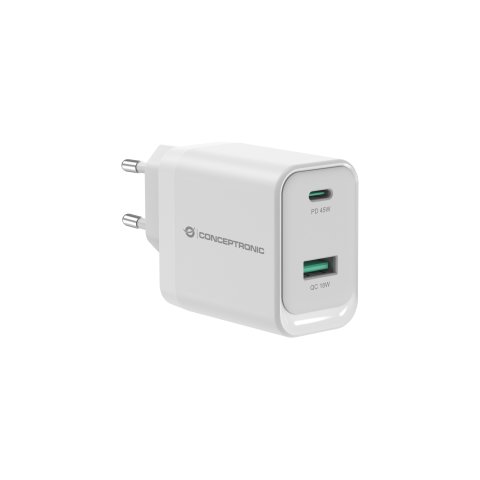 Cargador De Pared Quick Charge 3.0 Pd  Pps 1 Puerto Usb-c 1 Puerto Usb-a Conceptronic Althea 45w 