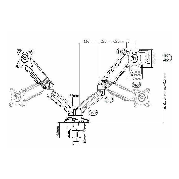 Soporte De Mesa Equip 650121 Para 2 Pantallas 13"-32" 2 Brazo Inclinables Muelle De Gas Vesa Hasta 9kg
