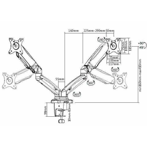 Soporte De Mesa Equip 650121 Para 2 Pantallas 13"-32" 2 Brazo Inclinables Muelle De Gas Vesa Hasta 9kg