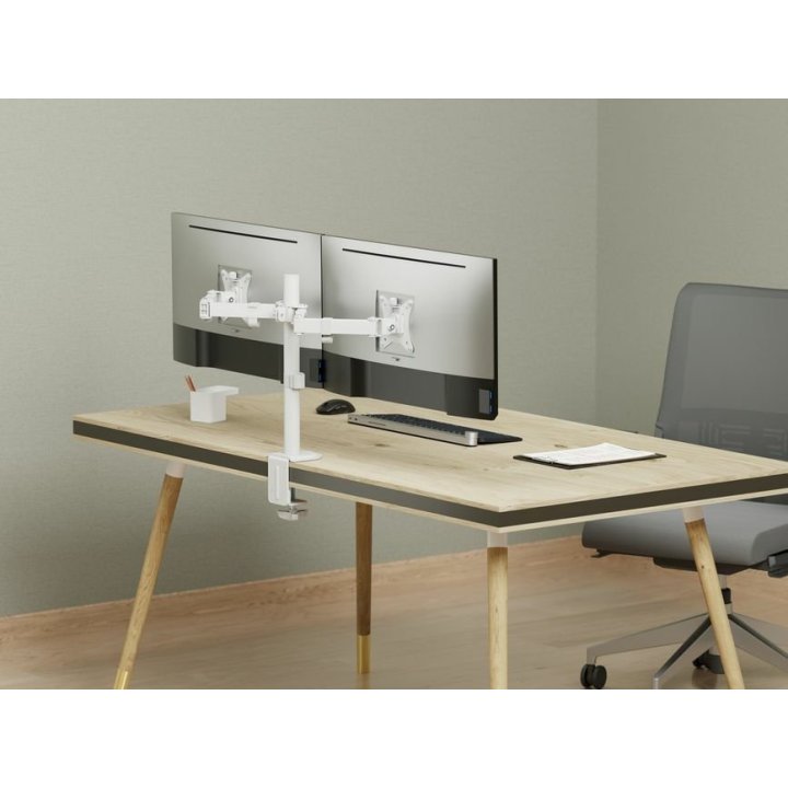 Soporte De Mesa Equip 650167 Para 2 Pantallas 17"-32" Brazo Inclinable Y Giratorio 360 Color Blanco