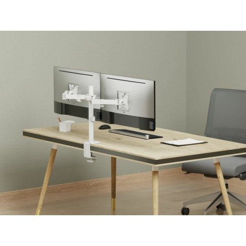 Soporte De Mesa Equip 650167 Para 2 Pantallas 17"-32" Brazo Inclinable Y Giratorio 360 Color Blanco