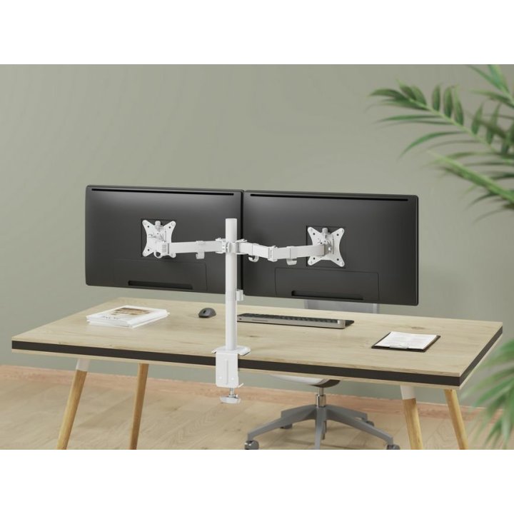 Soporte De Mesa Equip 650167 Para 2 Pantallas 17"-32" Brazo Inclinable Y Giratorio 360 Color Blanco