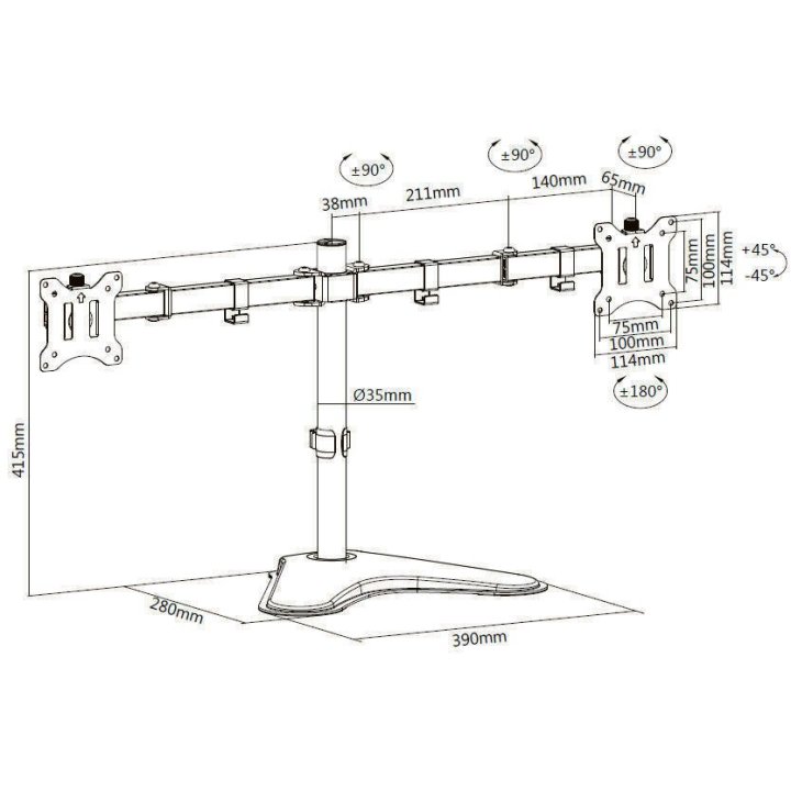 Soporte De Mesa Con Base Equip 650123 Para 2 Pantallas 13"-32" Doble Brazo Vesa Standard Hasta 8kg