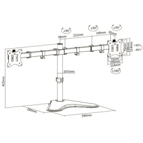 Soporte De Mesa Con Base Equip 650123 Para 2 Pantallas 13"-32" Doble Brazo Vesa Standard Hasta 8kg