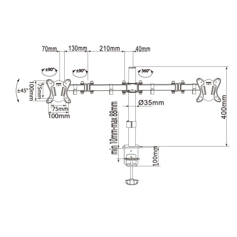 Soporte De Mesa Equip 650152 Para 2 Pantallas 13"-32" De Brazo Inclinable Y Giratorio 360§ Max. Vesa 100x100 Hata 8kg