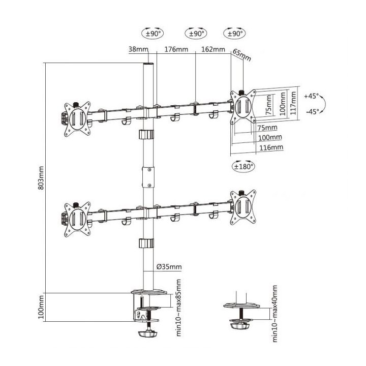 Soporte De Mesa Equip 650159 Para 4 Pantallas 17"-32" Doble Brazo Articulado Vesa Standard Hasta 9kg