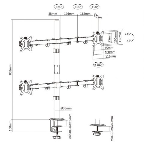 Soporte De Mesa Equip 650159 Para 4 Pantallas 17"-32" Doble Brazo Articulado Vesa Standard Hasta 9kg