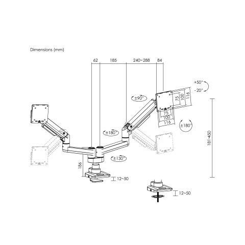 Soporte De Mesa Equip 650182 Para 2 Pantalla De 17"-35" Negro Max. 20kg Por Pantalla Max.vesa 100x100 Resorte De Gas