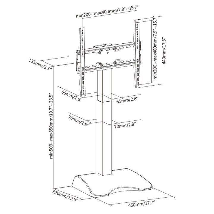 Soporte De Mesa Con Base Equip 650610 Para 1 Pantalla 32" - 65" Motorizado Fijo Max. Vesa 400x400 Hasta 50kgs