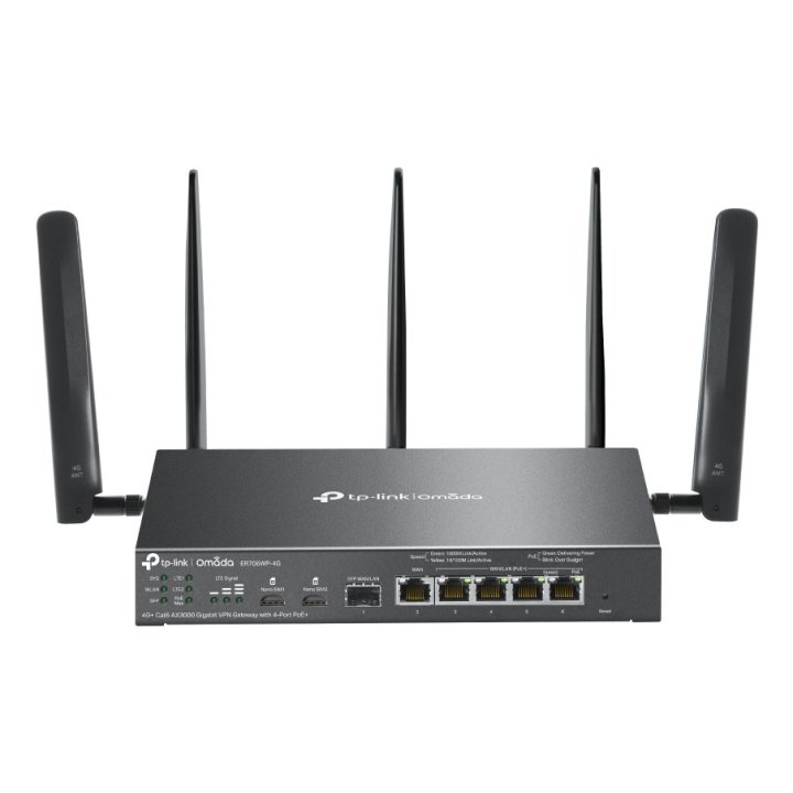 Router Vpn Wifi6 Tp-link Omada Er706wp-4g+ Ax3000 2402mbps 2xnanosim 1xwan Gb 1xsfp Gb 4xlan Gb  