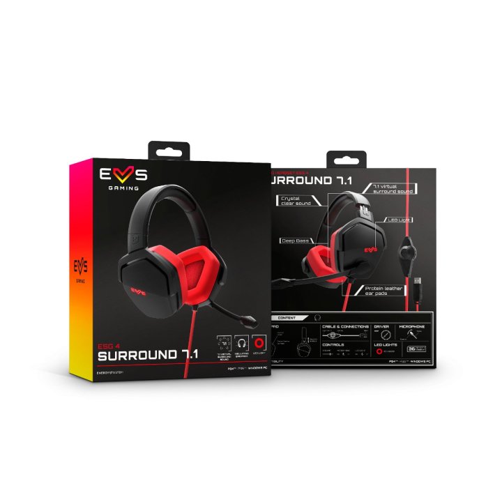 (km0) Headset Gaming Energy Sistem Esg 4 Sorround 7.1 Red Usb Drivers 50mm Micro Ajustable Boom Mic Cash30