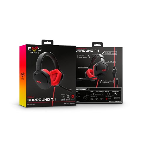 (km0) Headset Gaming Energy Sistem Esg 4 Sorround 7.1 Red Usb Drivers 50mm Micro Ajustable Boom Mic Cash30