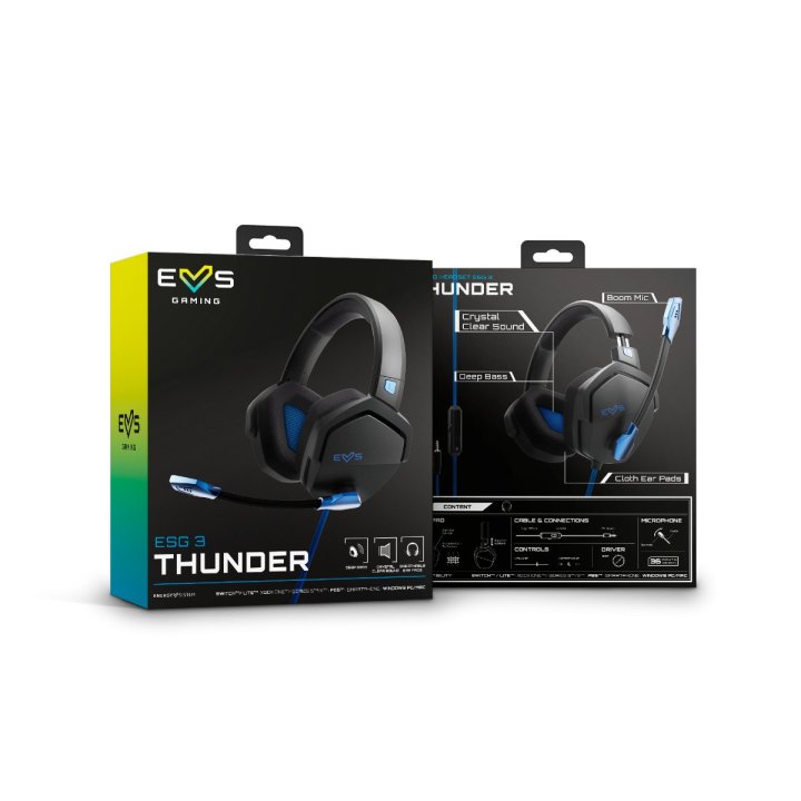 (km0) Headset Gaming Energy Sistem Esg 3 Blue Thunder Jack 3.5mm Drivers 50mm Micro Ajustable Boom Mic Cash30