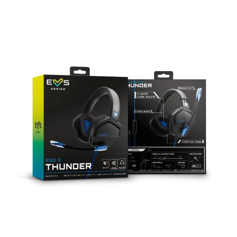 (km0) Headset Gaming Energy Sistem Esg 3 Blue Thunder Jack 3.5mm Drivers 50mm Micro Ajustable Boom Mic Cash30