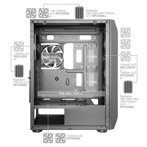 Caja E-atx Torre Gaming Mars Gaming Mc-pro2 Xxl Black Laeral Creistal Templado Frontal Rejilla Con 3+2 Ventiladores Incluidos