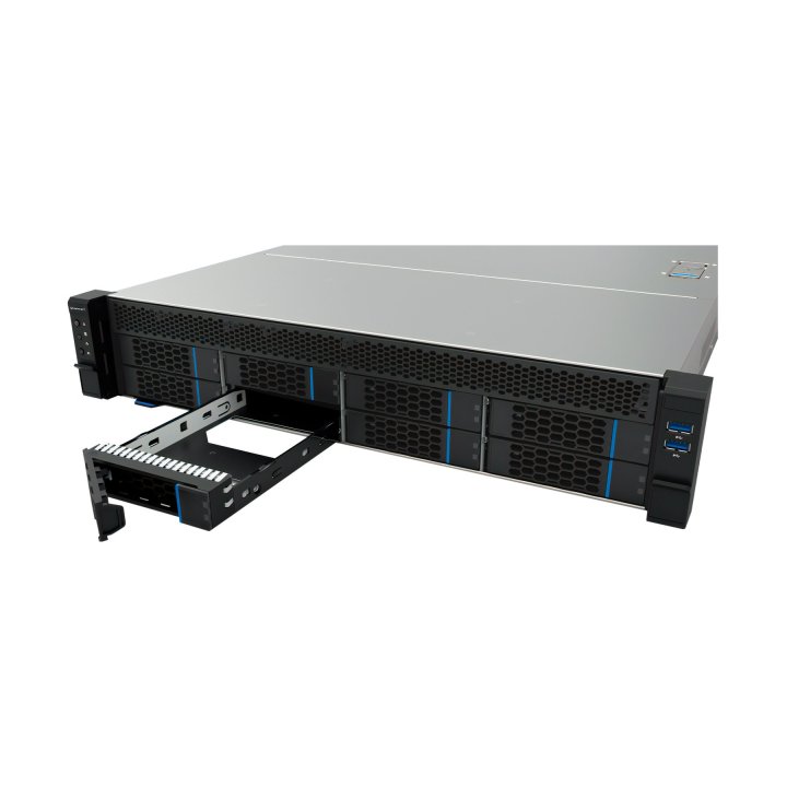 Caja Rack 19" Unykach 2u Fuente 2u Mini Redundante Plata Negro 8 Bahias Hot Swap 2xusb3.0 