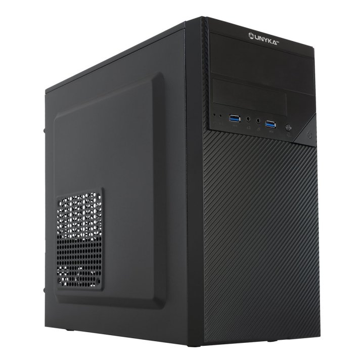 Caja Micro Atx Unykach Aero C20 Color Negro 1 Bahias De 5.25 Usb3.0 Y 2.0 Con Fuente De 500w Indicada Para Reparaciones Y Sub