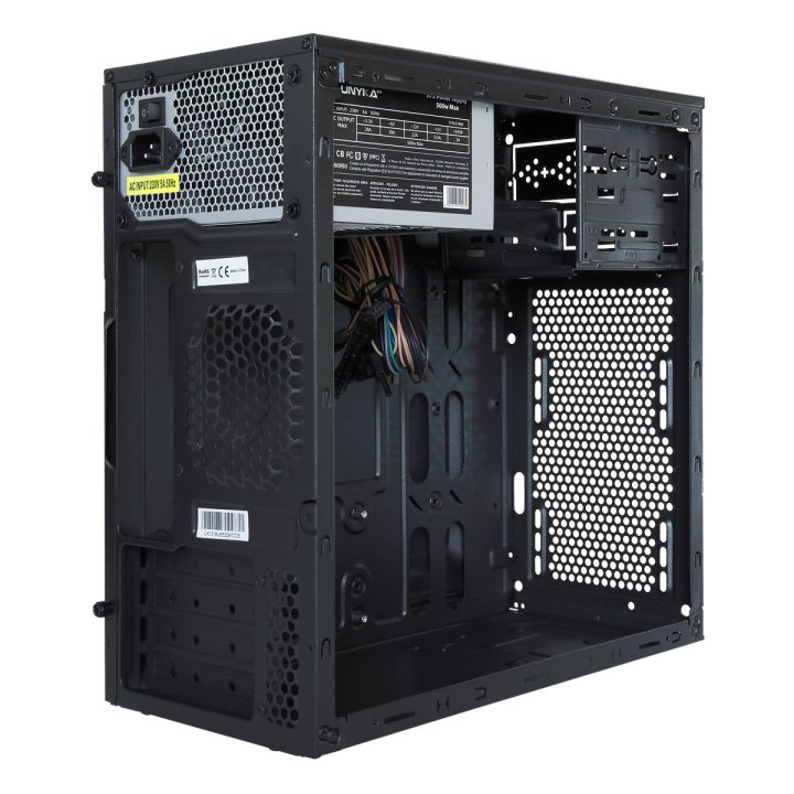 Caja Micro Atx Unykach Aero C20 Color Negro 1 Bahias De 5.25 Usb3.0 Y 2.0 Con Fuente De 500w Indicada Para Reparaciones Y Sub
