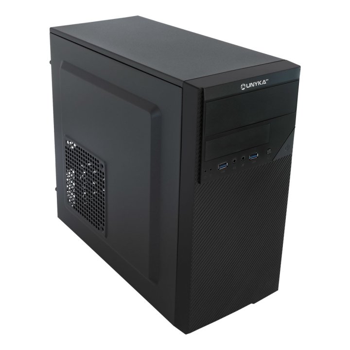 Caja Micro Atx Unykach Aero C20 Color Negro 1 Bahias De 5.25 Usb3.0 Y 2.0 Con Fuente De 500w Indicada Para Reparaciones Y Sub