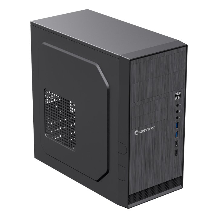 Caja Micro Atx Unykadch Aero C12 Frontal Imitacion Aluminio Cepillado Color Negro Sin Fuente De Alimentacion