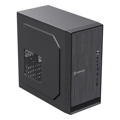 Caja Micro Atx Unykadch Aero C12 Frontal Imitacion Aluminio Cepillado Color Negro Sin Fuente De Alimentacion