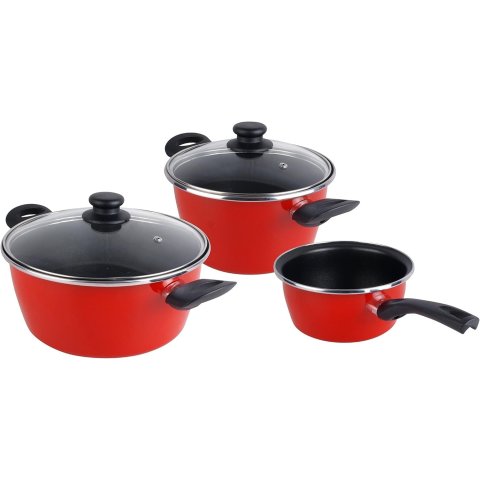 Bateria Cocina Magefesa K2 Rojo Cazo 14 Cacerola 24 Y Olla 20 Tapas Cristal Acero Antiadherente Todo Tipo Cocinas Apta Lavava