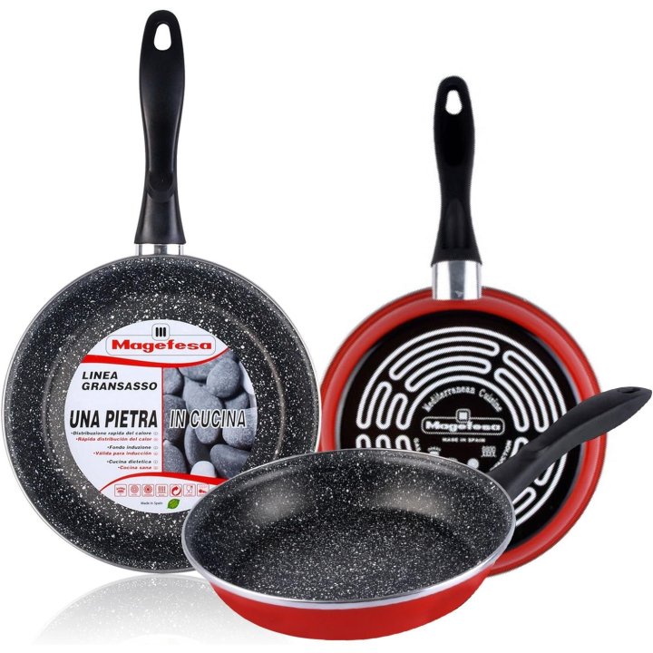 Sarten Magefesa K2 Rojo 20-24 Lote Acero Antiadherente Efecto Piedra Todo Tipo Cocinas Lavavajillas
