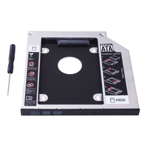 Adaptador   Caddy Hdd 2.5" Sata Ssd odd Unykach Para Posicionar En Bahía De Portatil 9mm Frontal Negro