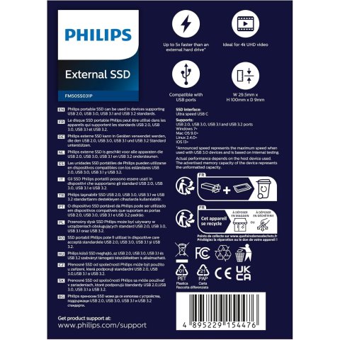 Disco M.2 Externo Philips 500gb Usb-c/usb3.0...