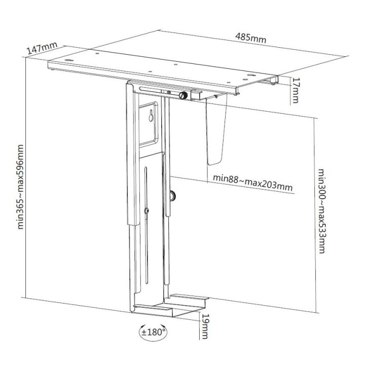(km0) Soporte Cpu Equip 650892 Para Instalacion Bajo Mesa Giratorio 360§ Acero Color Negro Max. 10kgcash30
