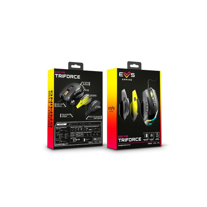 (km0) Mouse Energy Sistem Gaming Rgb Esg M5 Triforce 15 Botones Configurables Huano Con 3 Botoneras 10000dpi Peso Regulable R