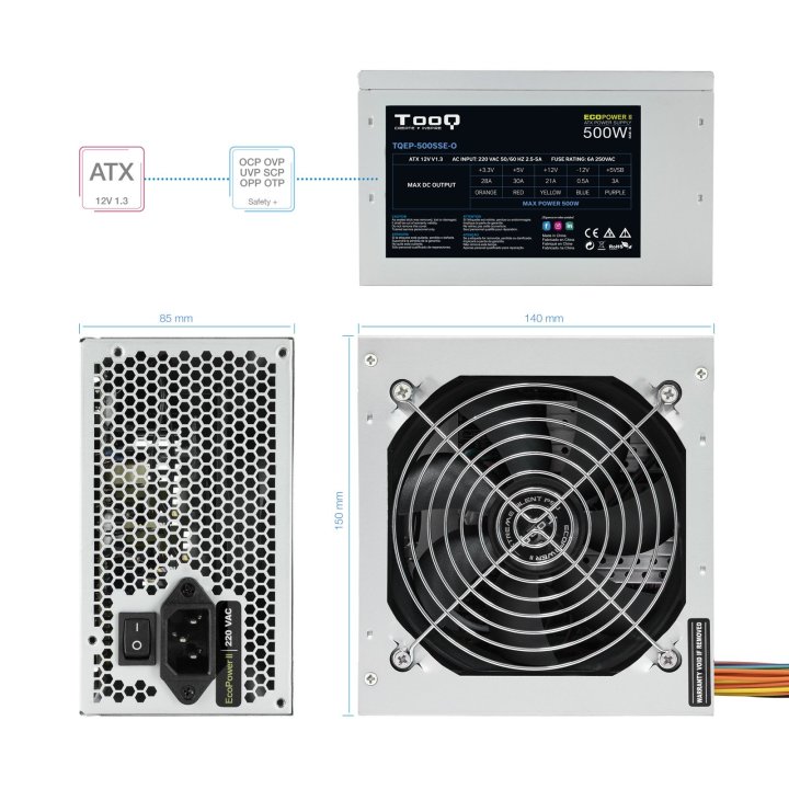 Fuente De Alimentacion Tooq 500w Tqep-500sse-o Fan 12cm 4 Sata Molex Fuente Destinada Reparaciones