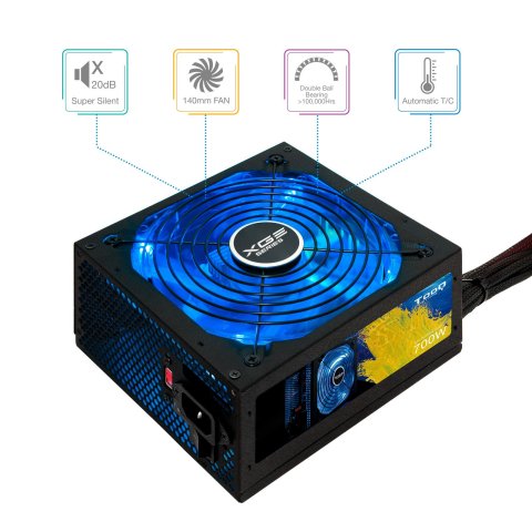 Fuente De Alimentacion Gaming Tooq 700w 80+ Bronze Atx12v V2.31 Apfc 82+ Led On off