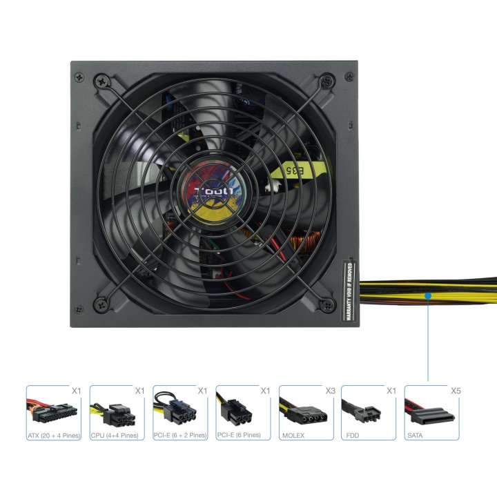 Fuente De Alimentacion Tooq Tqapolo-600sp 600w Fan 12cm 5 Sata 3 Molex 2 Pcie (6+2 Y 6) Interruptor Negra Destinada A Reparac