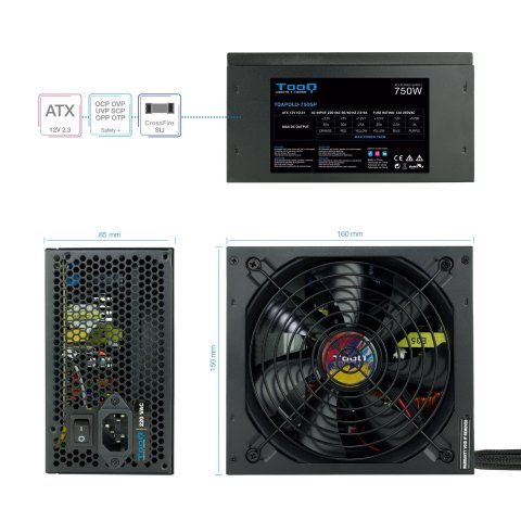 Fuente De Alimentacion Tooq 750w Tqapolo-750sp Fan 12cm 5 Sata Molex Pcie (6+2 Y 6) Interruptor Negra Destinada A Reparacione