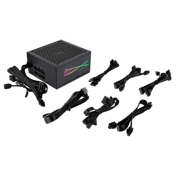 Fuente De Alimentacion Modular Aerocool 1000w Lux Pro Certificado 80+ Gold Apfc Vent.14cm Rgb