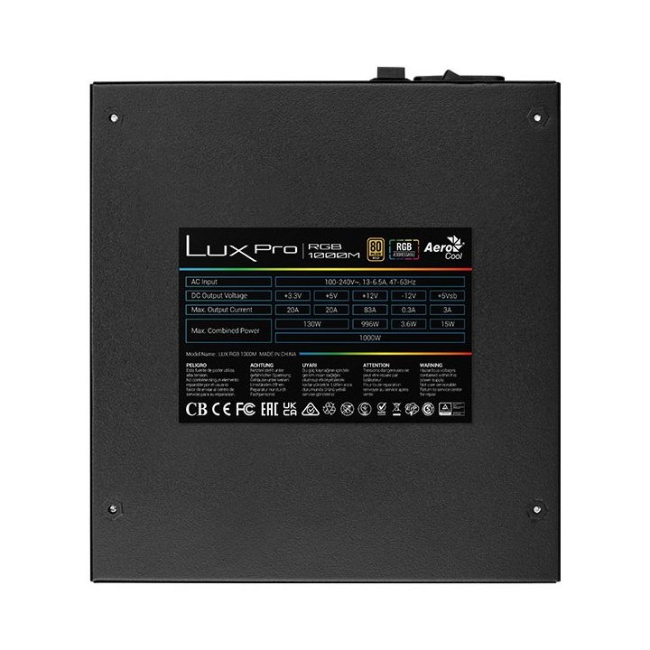 Fuente De Alimentacion Modular Aerocool 1000w Lux Pro Certificado 80+ Gold Apfc Vent.14cm Rgb