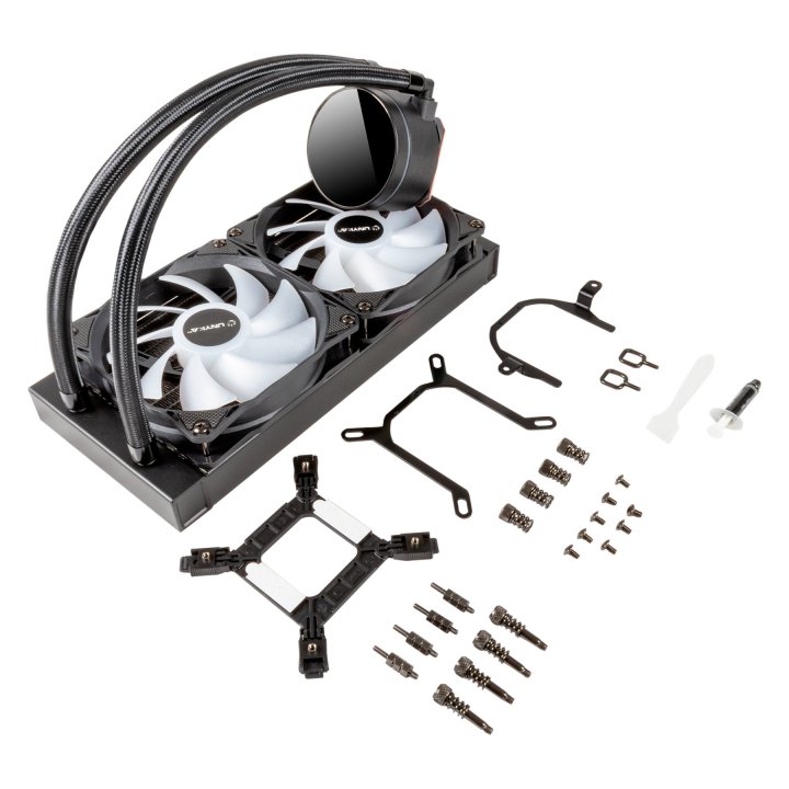 Sistema De Refrigeracion Liquida Unyka Uk352101 Aquastorm 240 2x120mm 1800rpm Iluminacion Argb Pantalla Lcd Intel Y Amd