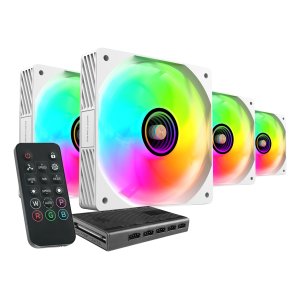 Kit 4xventilador Interno Argb Mars Gaming Mf3dprokit Blanco 120mm Argb Hub Rf Remote