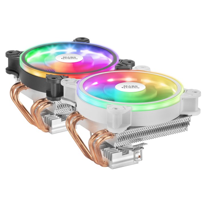 Ventilador Con Disipador Para Cpu Mars Gaming Mcpu220 White Iluminacion Dual Argb Perfil Bajo Disipador De Aluminio Y Ventila