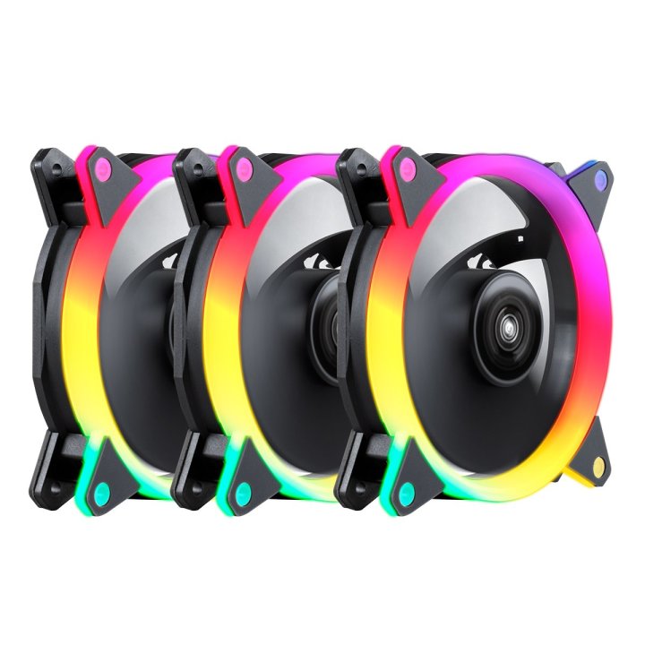 Kit 3xventilador Interno Unyka Candy 120mm Anillo Argb Led 7 Aspas 1500rpm Con Mando A Distancia
