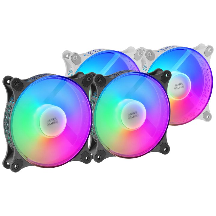 Kit 2xventilador Interno Frgb Mars Gaming Mf-duo Black 12x12cm Ultrasilenciosos 15db Iluminacion Frgb Rainbow 360º Doble Cone