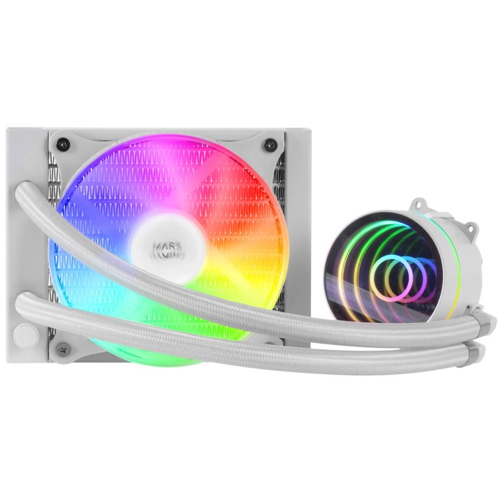 Sistema De Refrigerancion Liquida Mars Gaming Ml-one120 White 12x12 Iluminacion Frgb Tpd 200w Para Procesadores Intel Y Amd
